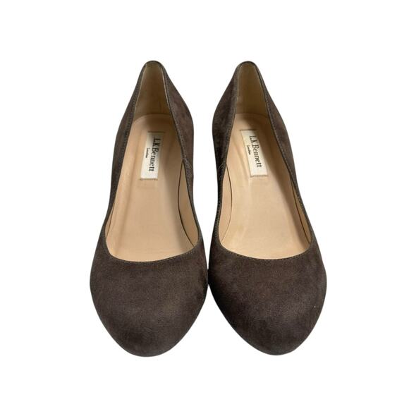 L.K. Bennett Sersha Brown Suede Leather Round Toe Block Heel Pumps Slip On - Picture 2 of 10